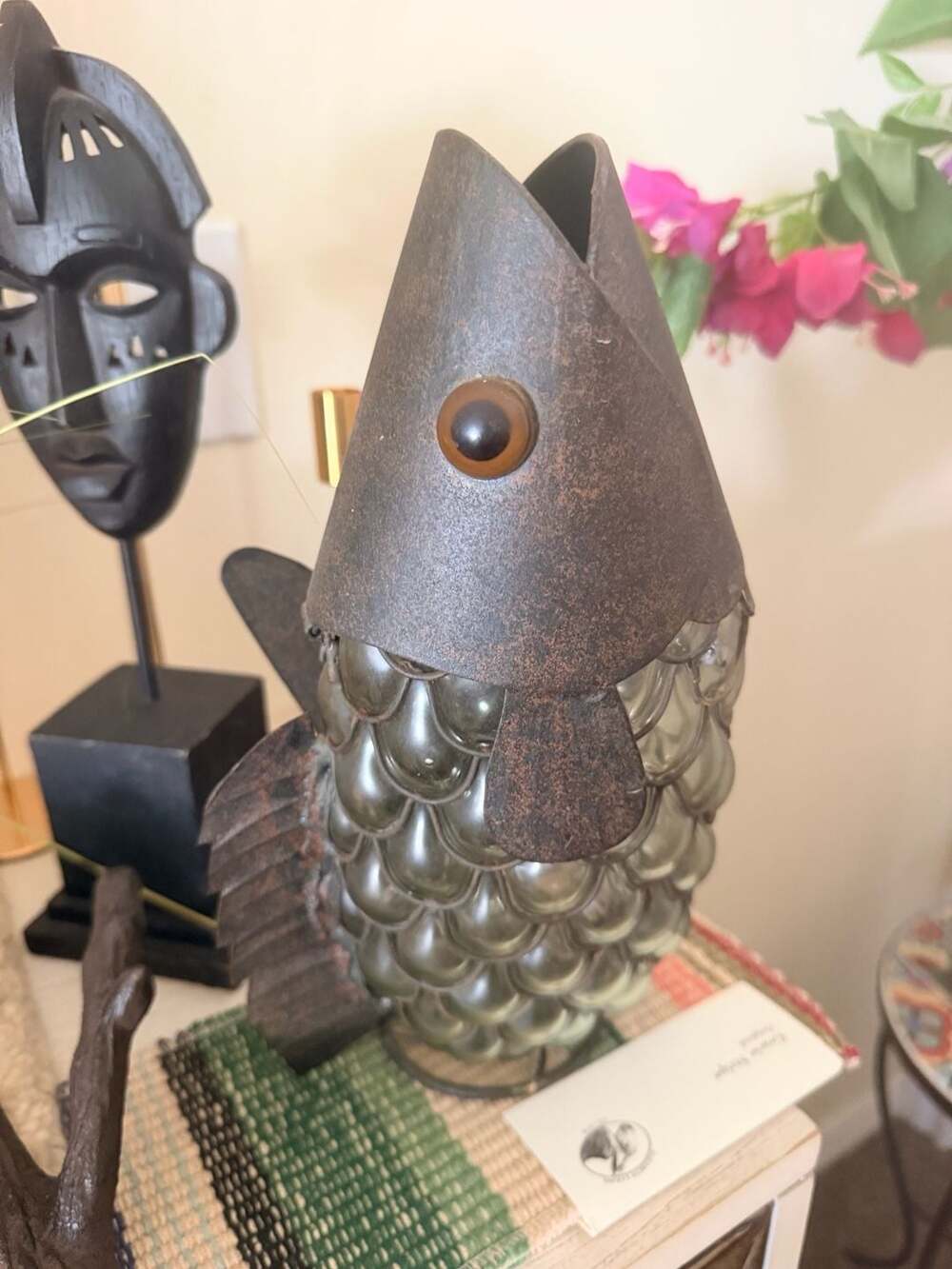 Fish Metal And Glass Sculpture Vintage Coastal Decor Tabletop Lantern